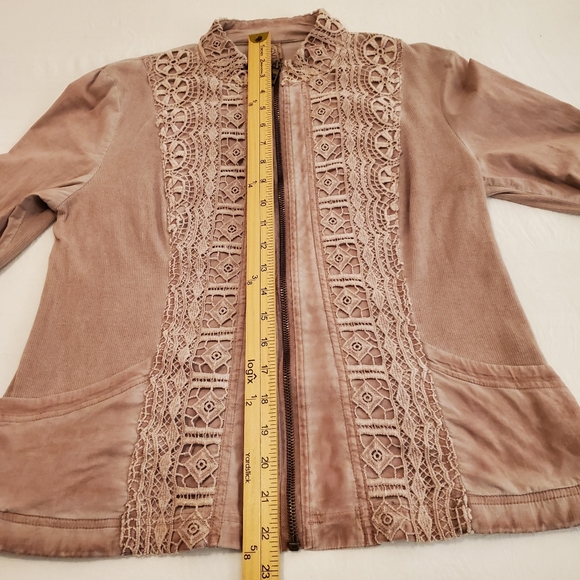 XCVI Dusty Pink Stretchy Crochet Lace Mockneck Full Zip Jacket Women's Size M - Picture 6 of 9